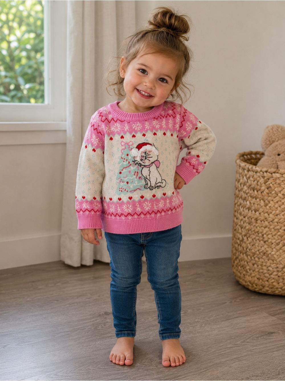 Disney Marie Aristocats Christmas Sweater Girls Size 5T Pink knit
